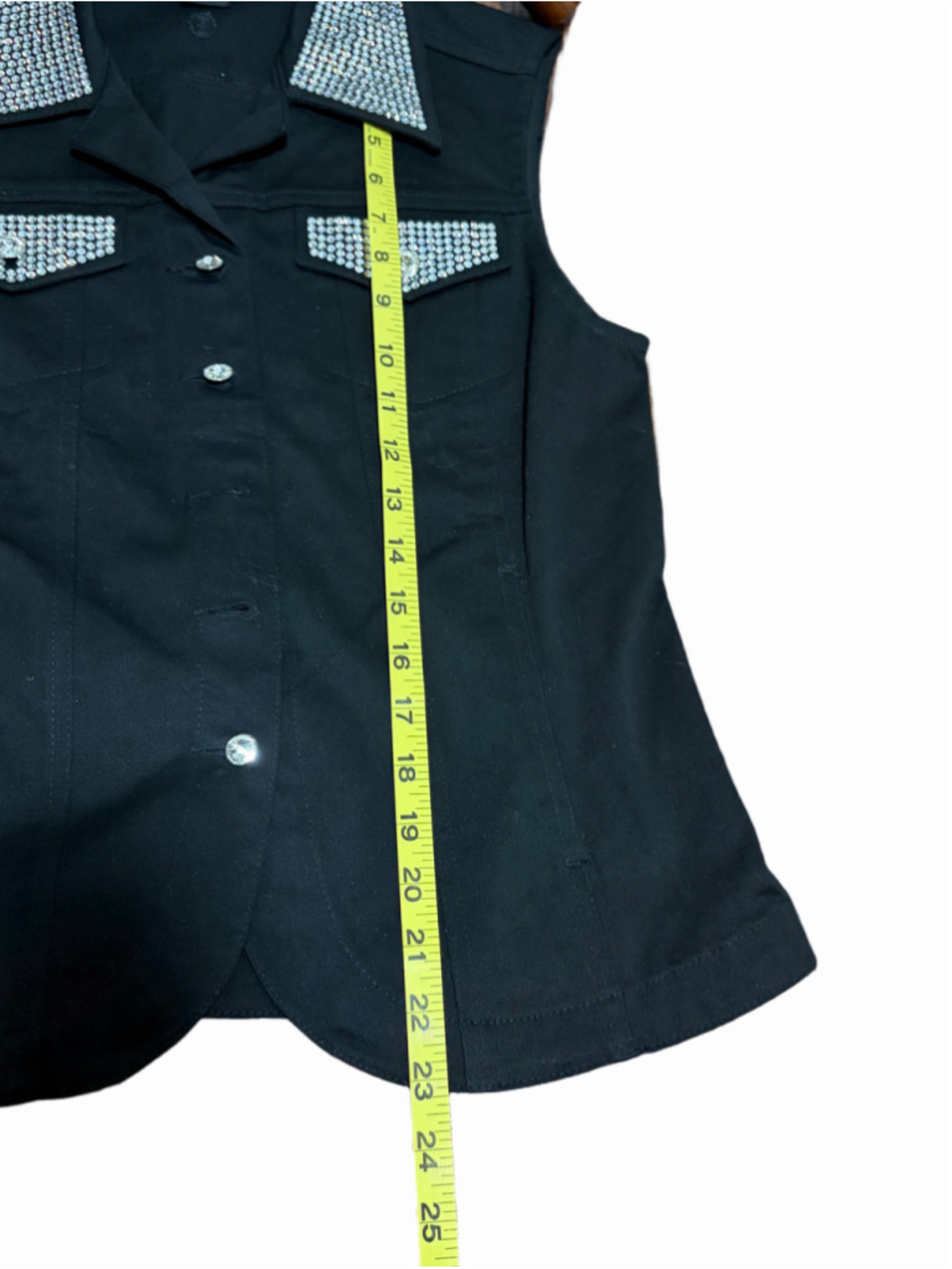Parisline Black Denim Rhinestone Bling Vest Women's Small - Picture 9 of 9